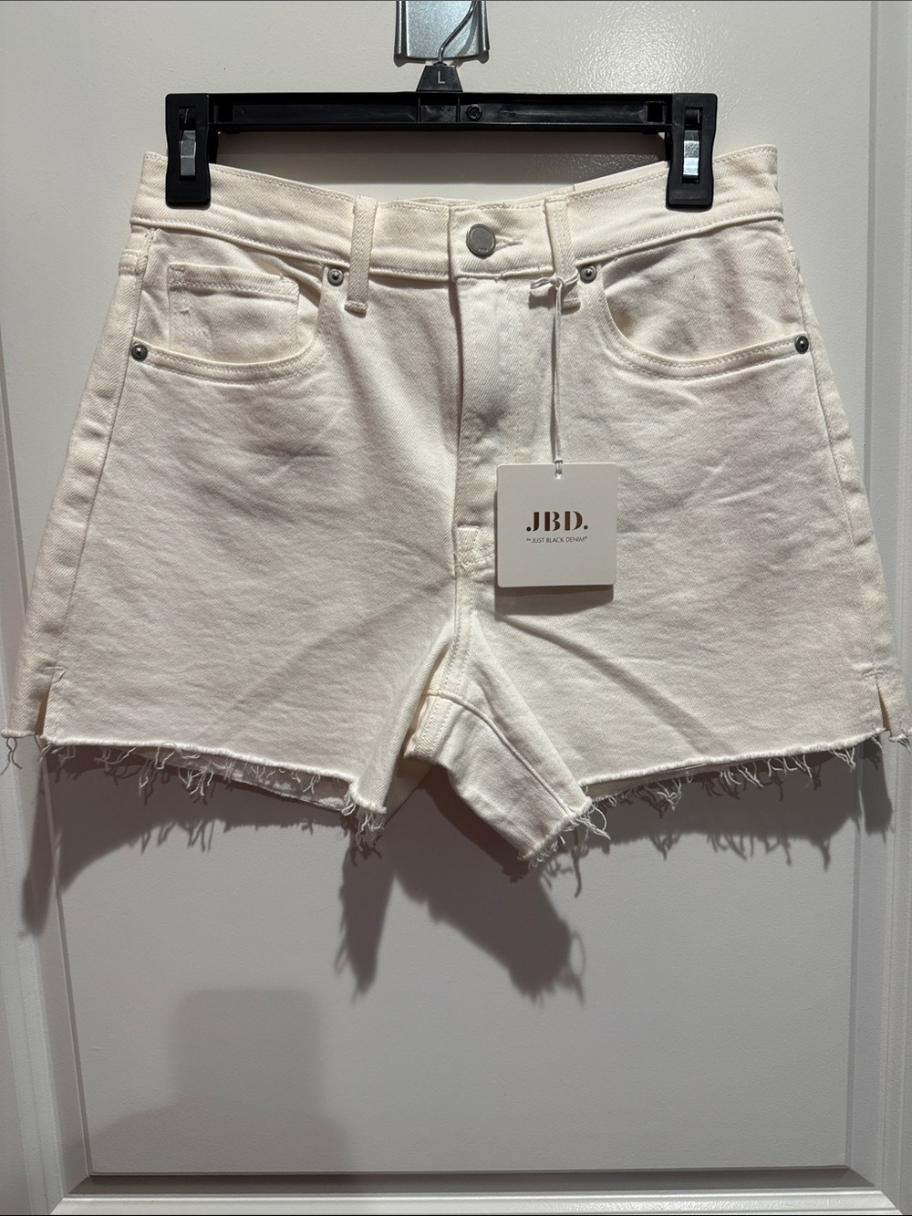 Just Black Off-White Frayed Hem Denim Shorts